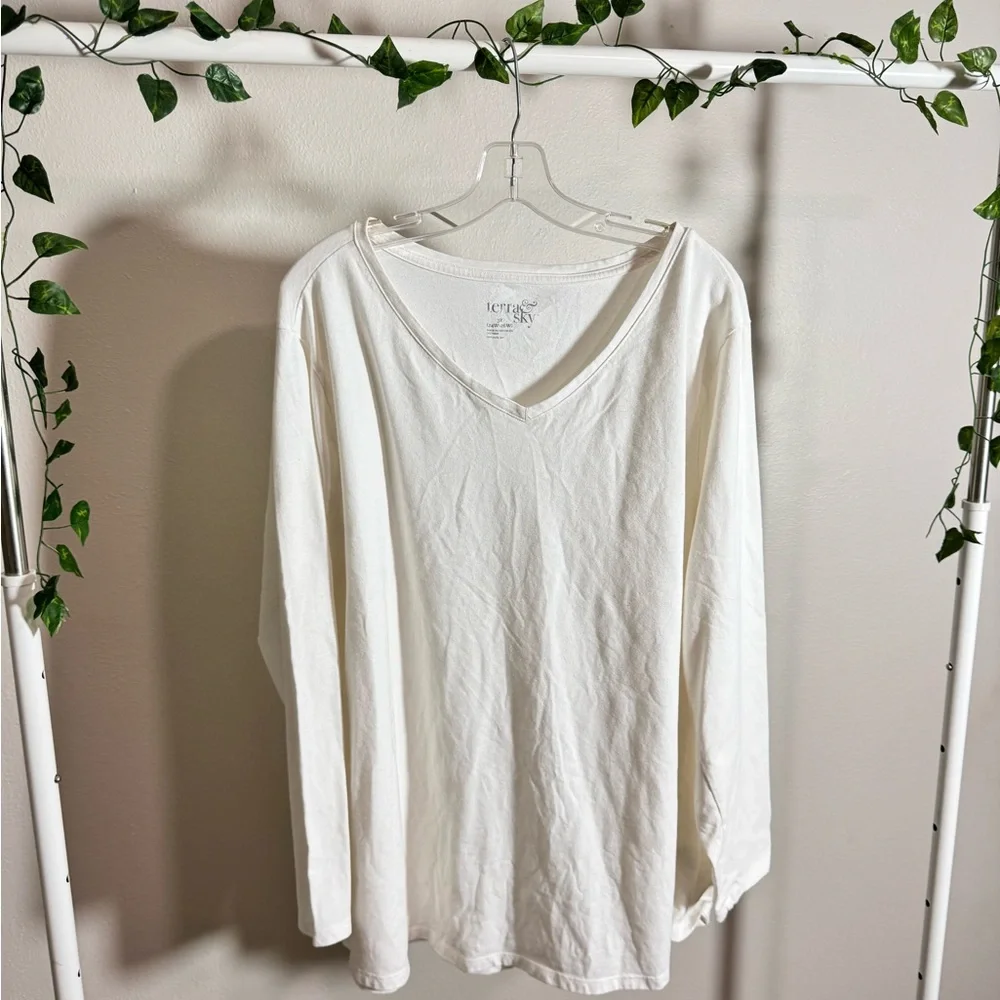 Set of Two V Neck Long Sleeve T Shirts Tees Mustard Yellow White Tops Plus Size - Picture 5 of 9